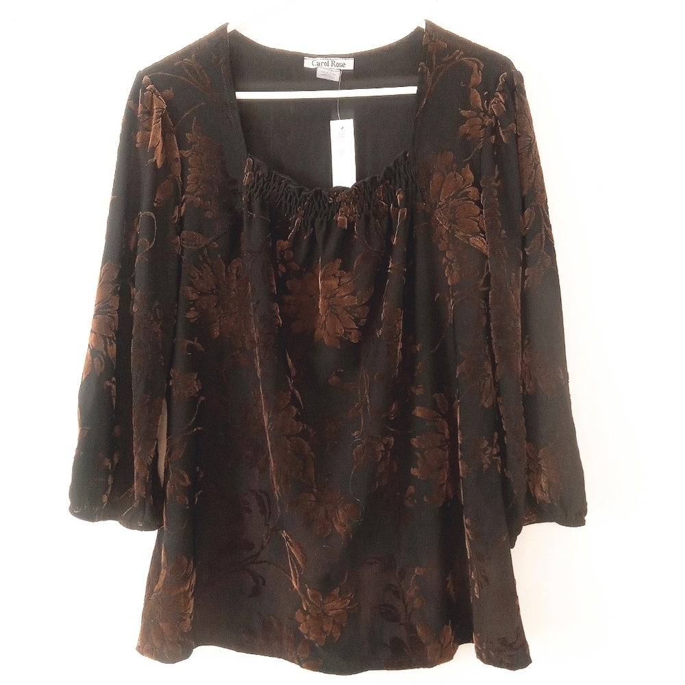 Carol Rose NWT Blouse Size XL  Flowy Crush Velour Floral Design New